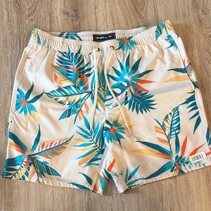 O'Neill Men's Leaf Print Swim Trunks - Teal and Orange